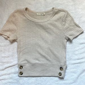 Biege Cropped Short Sleeve Sweater